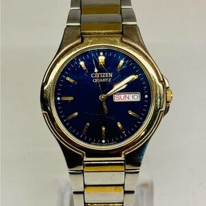 Vintage Citizen Watch Blue Dial Day Date Mens For Parts Repair Not Working